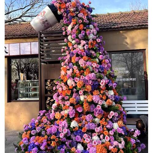 玫瑰花瀑布仿真花假花装饰背景墙打卡布置瀑布墙商场网红玫瑰花墙