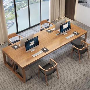 北欧实木职员办公桌4人位 现代简约原木办公电脑桌办公室员工位桌