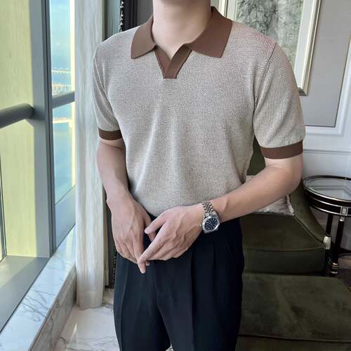 Upscale潮人 休闲Polo衫男士夏季复古高端翻领透气针织短袖T恤男