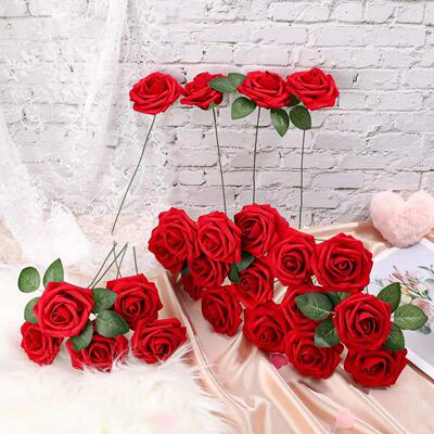 25/10PCS Artificial Flowers Red Rose Real Looking Fake Roses