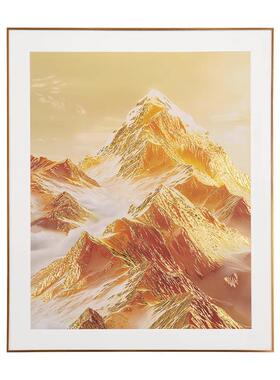 黄铜画芯手工雕刻铜雕装饰画饭厅客厅錾刻日照金山壁画饭厅书房画