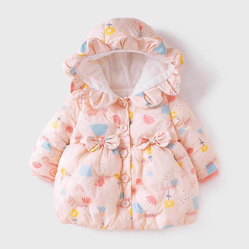 女童外套夹棉加绒棉衣冬装洋气女宝宝加厚棉袄婴幼童连帽棉服冬季