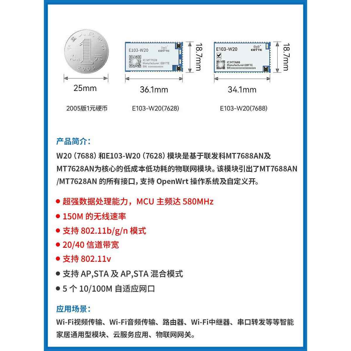串口转WiFi无线路由模块贴片型MT7688AN/ MT7628AN方案二次开发