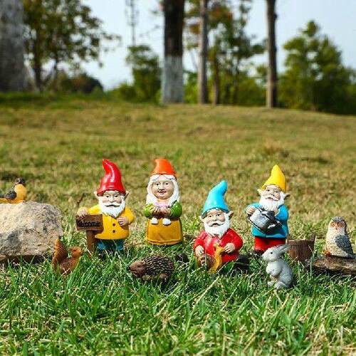 10pcs/Set Miniature Dwarfs And Animal Funny Gnome Resin