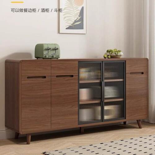 现代北欧碗柜多功能厨房储物收纳柜实木餐边柜一体靠墙客厅茶水柜