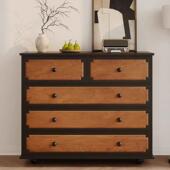 法式 复古五斗柜家用柜子客厅靠墙实木餐边柜中古置物柜收纳柜