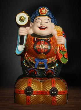 木雕大黑天财神佛像唐密财神摆件家用玄关佛堂定制彩绘贴金厂家