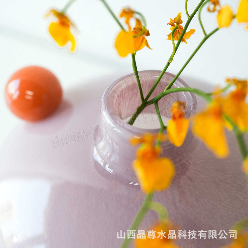 摆件装饰品高级板轻花瓶感彩色间中古香薰奢透明玻璃室内插花简约
