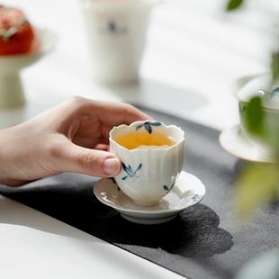 余器后闲纯手绘蝴蝶兰花主人杯家用单杯陶瓷茶杯个人专用功夫茶具