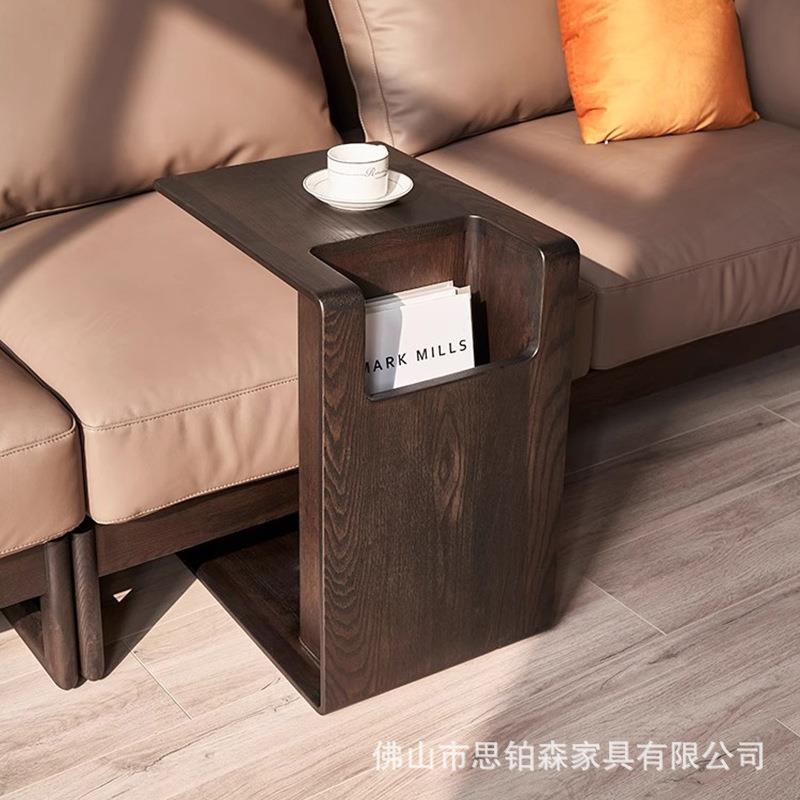 意式极简白蜡木实木边几可储物小茶几可移动茶几沙发边柜角几新品