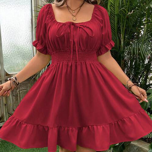 Large size women's style wine red dress fairy character