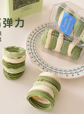 高弹力加粗螺纹褶皱发圈发绳头绳皮筋抹茶绿米白色拼色ins风马尾