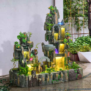 大型假山鱼缸瀑布流水小院鱼池别墅装饰高山喷泉摆件庭院造景布置