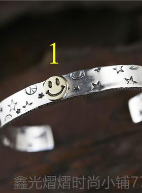 正品牛钝精脸工amnp笑脸手镯amp jap a925银 俏皮笑 涂鸦手镯个性