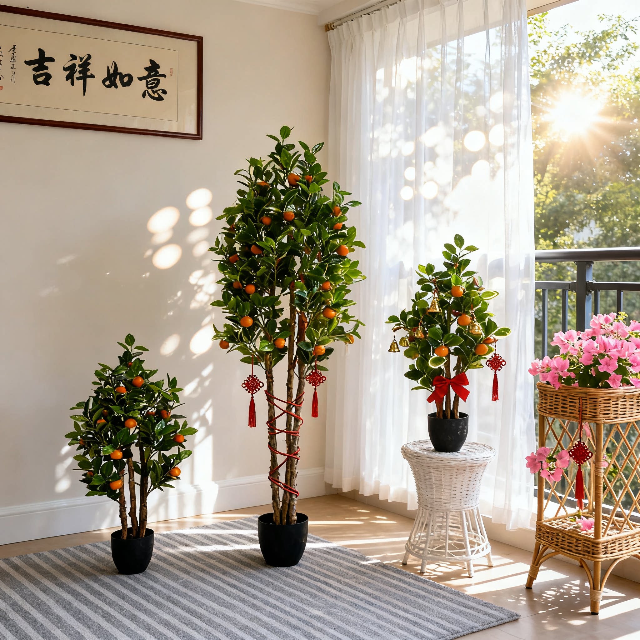 御景仿真橘子树福桶材料包批发落地盆景桔子树室内装饰绿植高仿真