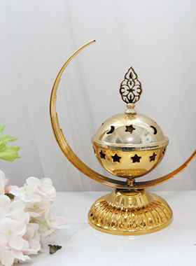 月亮金色香炉摩洛哥风格铁艺金属熏香炉摆件家居饰品装饰玄关饰品
