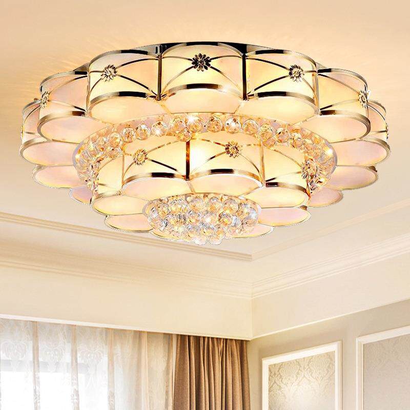奢华LED金色客厅灯具圆形水晶灯吸顶灯卧室大厅大气欧式现代灯具