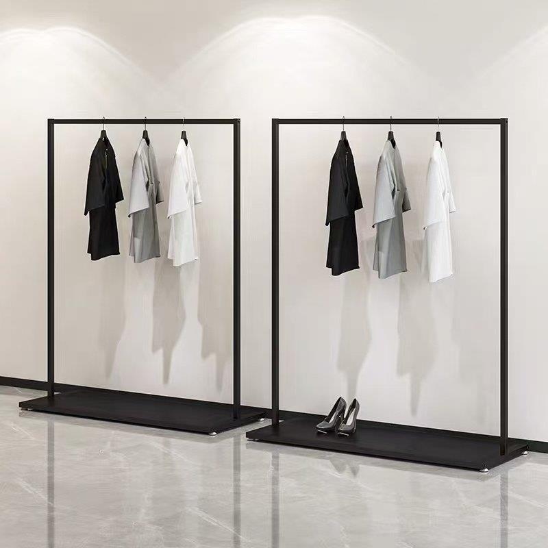 服装店展示架铁艺方管黑色落地服装架挂衣架女装店货架中岛架配板