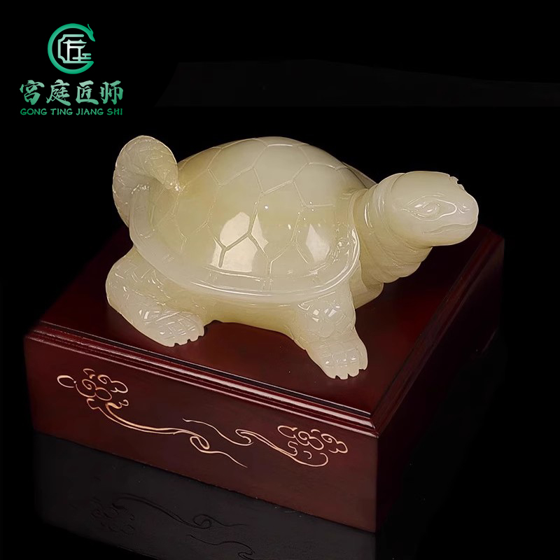 天然玉石招财金钱龟摆件客厅办公室桌面创意小乌龟茶宠装饰工艺品