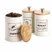 竹盖密封咖啡糖茶叶储物罐套装 3件套创意密封防潮厨房密封罐