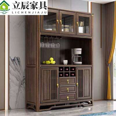 乌金木新中式实木餐边柜靠墙一体置物柜客厅酒柜储物柜家用餐厅柜