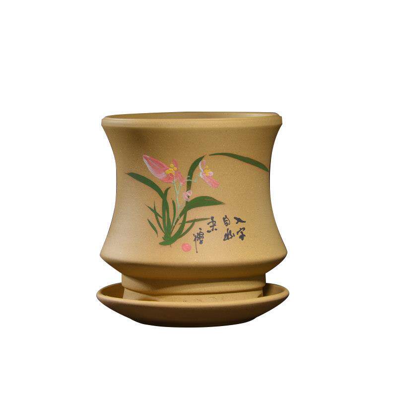 紫砂陶透气小花草盆带托盘兰花篮创意室内盆栽多肉瓷植吊200426春