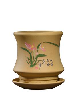 紫砂陶透气小花草盆带托盘兰花篮创意室内盆栽多肉瓷植吊200426春