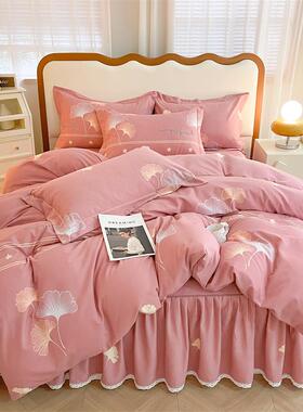 秋冬新款公主风全棉磨毛床裙件套加四品被套纯棉床单厚床上100835