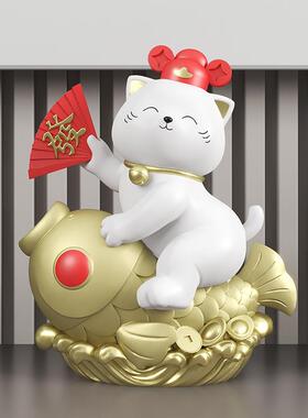 猫居桌锦鲤鱼摆件面创财意发家猫小号存钱罐手工店铺装饰SKD6106