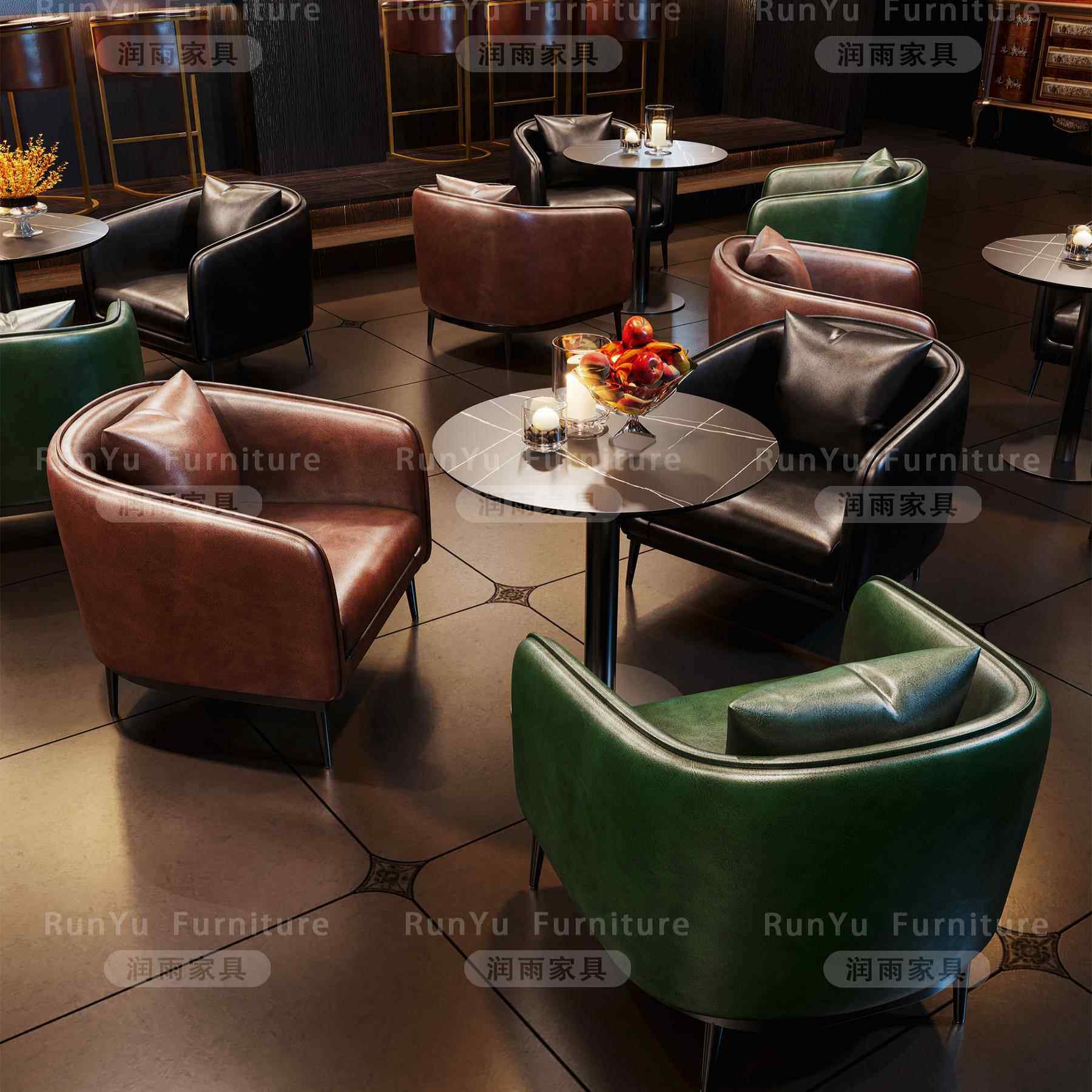 覆古酒吧清吧沙发威士忌桌椅音乐餐吧卡座咖啡厅单人座椅组合轻奢