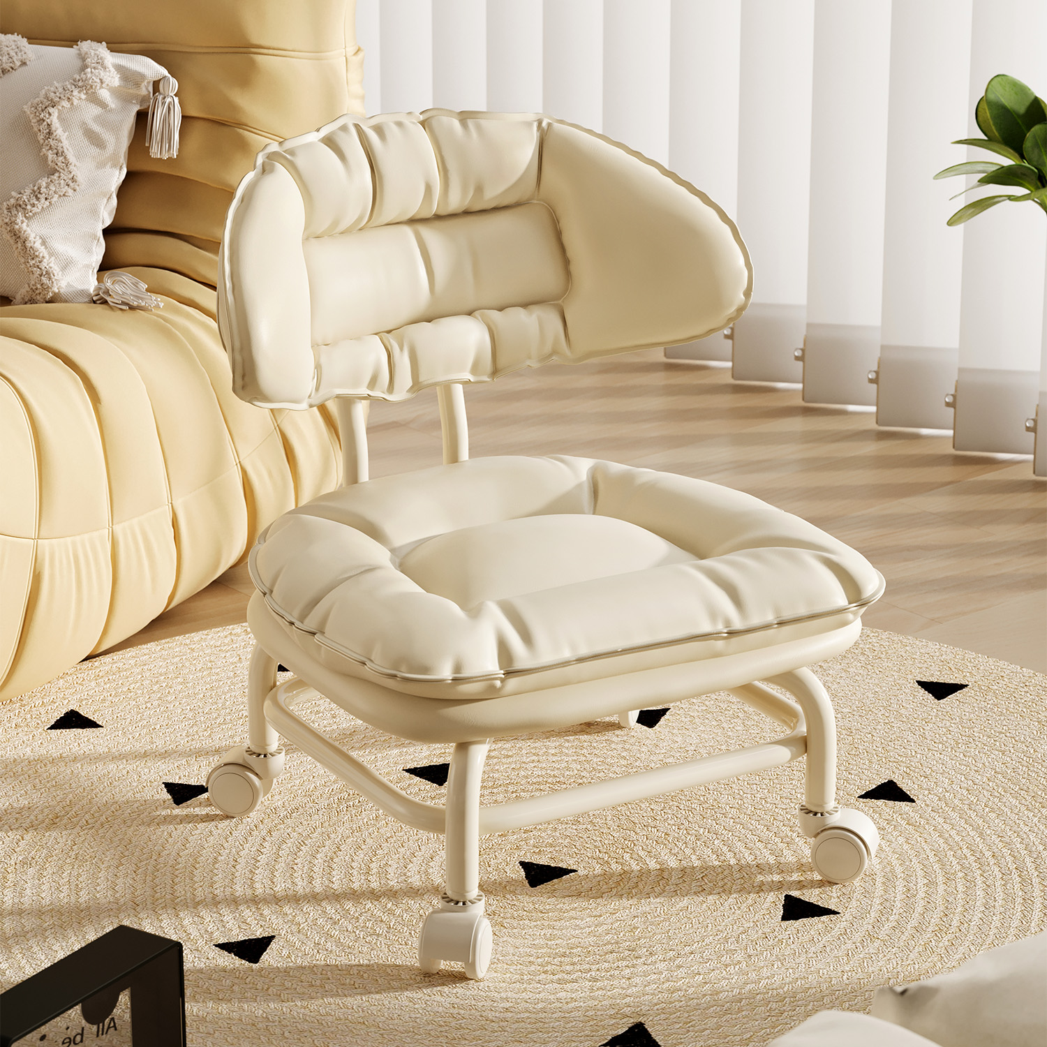 流水摆件万向轮小凳子家用滑轮矮凳网红多功能可美缝流水摆件凳子