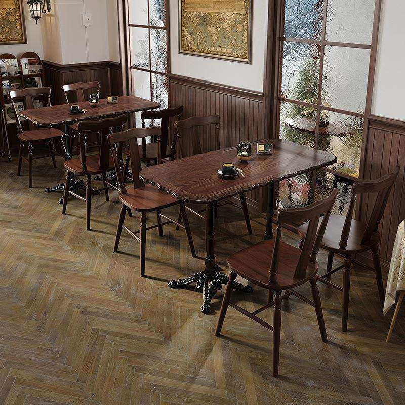 美式复古咖啡厅实木桌椅组合网红西餐厅奶茶甜品烘焙店桌子商用