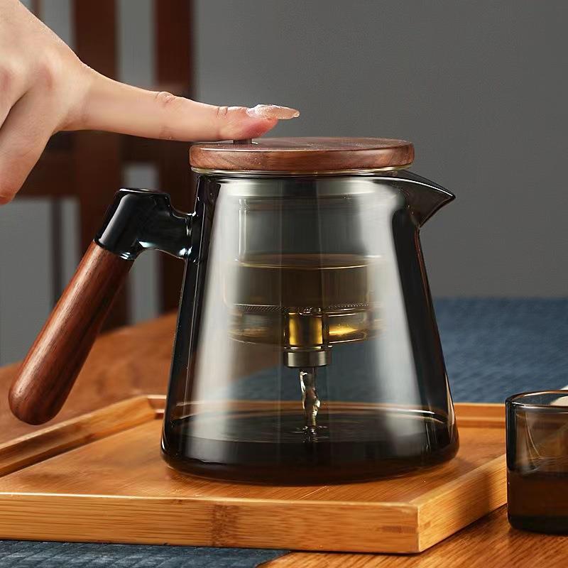 简约泡茶壶全玻璃内胆家用泡茶茶水分离过滤泡茶杯按钮款高档茶壶