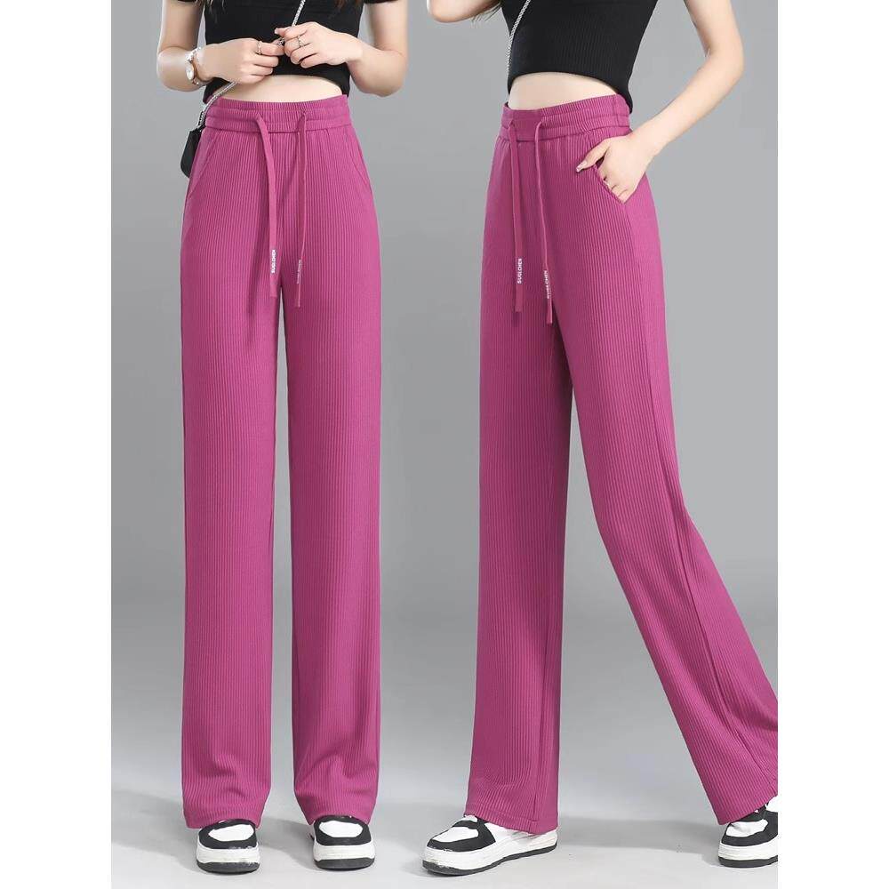 冰丝阔腿裤女夏季薄款2025新款韩版高腰垂感直筒显瘦窄版休闲裤子