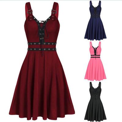 Women's Gothic Polyester Casual Wear Dress - Sleeveless