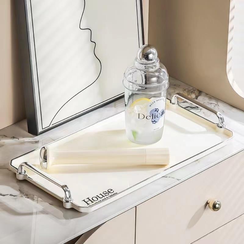 正品美容院专用轻奢长方形水杯托盘高颜值家用茶杯收纳调料盘水果