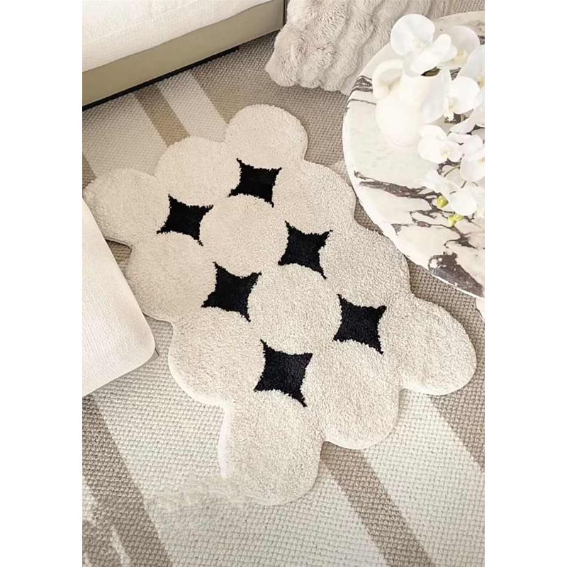 北欧简约风家用加厚植绒地毯客厅卧室床边毯异形长绒书房防滑毯