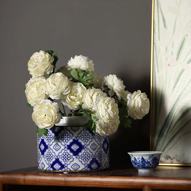 景德镇青花瓷新古典花瓶储物罐摆件电视柜玄关轻奢时尚陶瓷装饰品