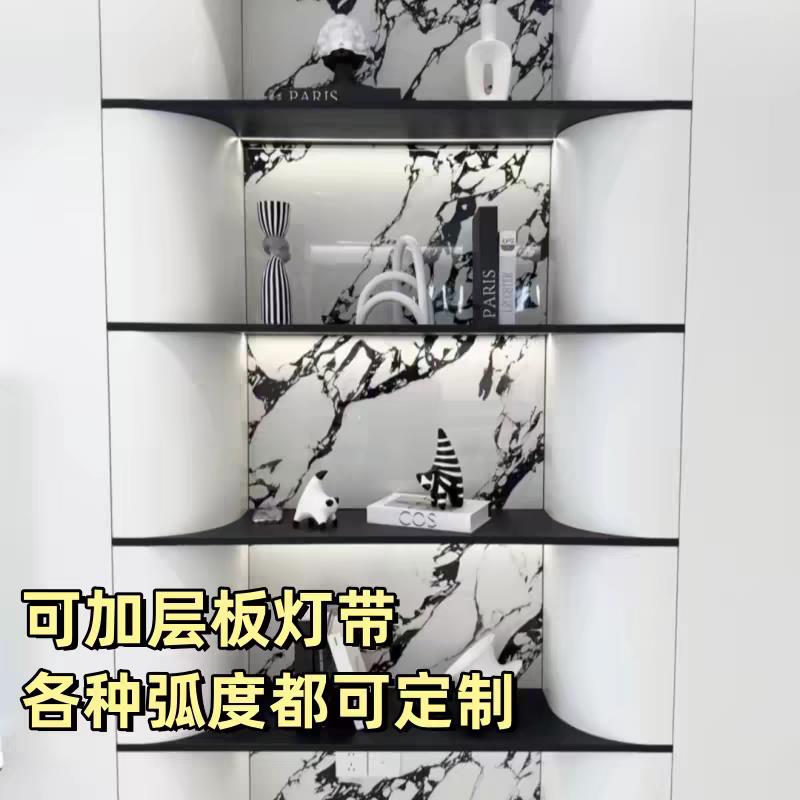 不锈钢层板实心钢板柜嵌入式弧形哑黑金属置物架led灯带支持定制