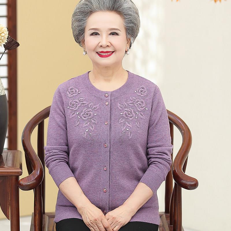 100%纯羊毛开 衫老年人秋装女60岁70妈妈太太春秋毛衣80奶奶羊毛