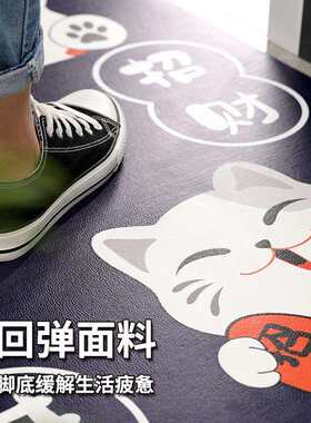 招财猫可擦免洗pvc发泡皮革入户门地垫 家用玄关可裁剪耐脏脚垫