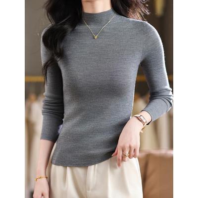 美丽诺精纺超细100纯羊毛衫女薄款秋冬内搭毛衣半高领针织打底衫