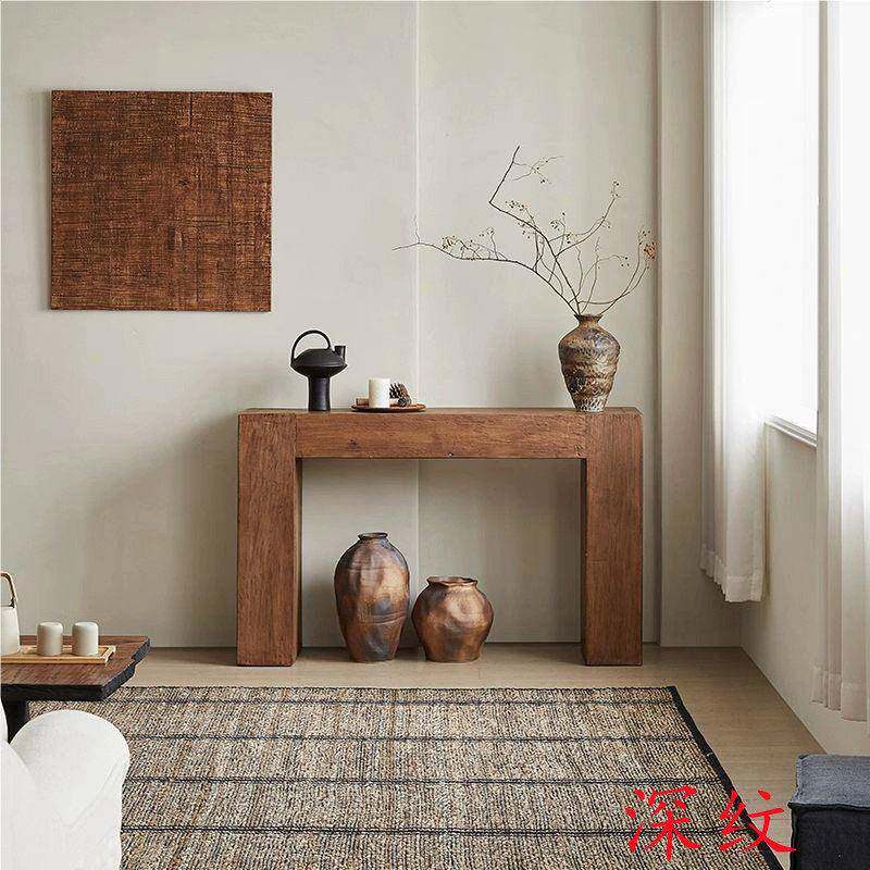 实木玄关桌中古风诧寂风民宿做旧复古展示案台家用入户原木玄关台