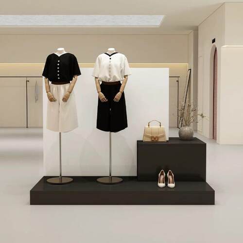 服装店展示柜简约现代中岛台洞石纹女装陈列柜橱窗地台模特展示柜