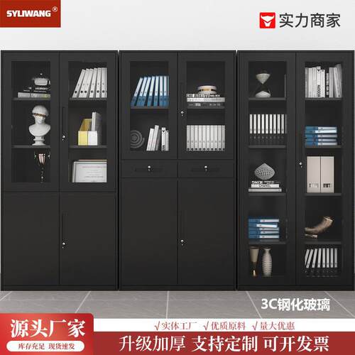 黑色文件柜铁皮柜办公室钢制储物柜资料柜档案柜带锁凭证柜厂家