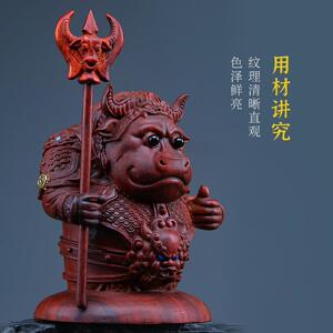 赞比亚小叶紫檀手工雕刻立体实木聚财牛神客厅桌面装饰摆件工艺品