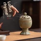 莲花韵香炉中国禅宗家用陶瓷香炉创意茶道装 饰品配件沉香檀香卷