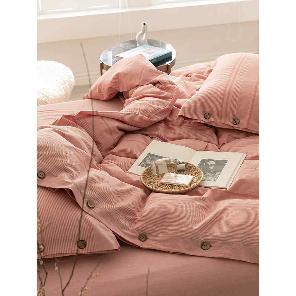 高档仔 轻奢纽扣款全棉色织水洗棉件套花提普简约亲肤纯棉四床单,床上用品,床品套件/四件套/多件套,淘宝优惠券,粉丝福利购,淘宝优惠卷