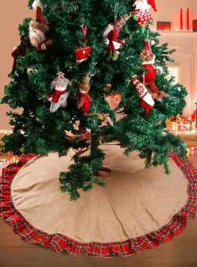 0cm红色格子亚麻圣诞树裙苏格兰式圣诞节装饰拼接圣诞树围裙