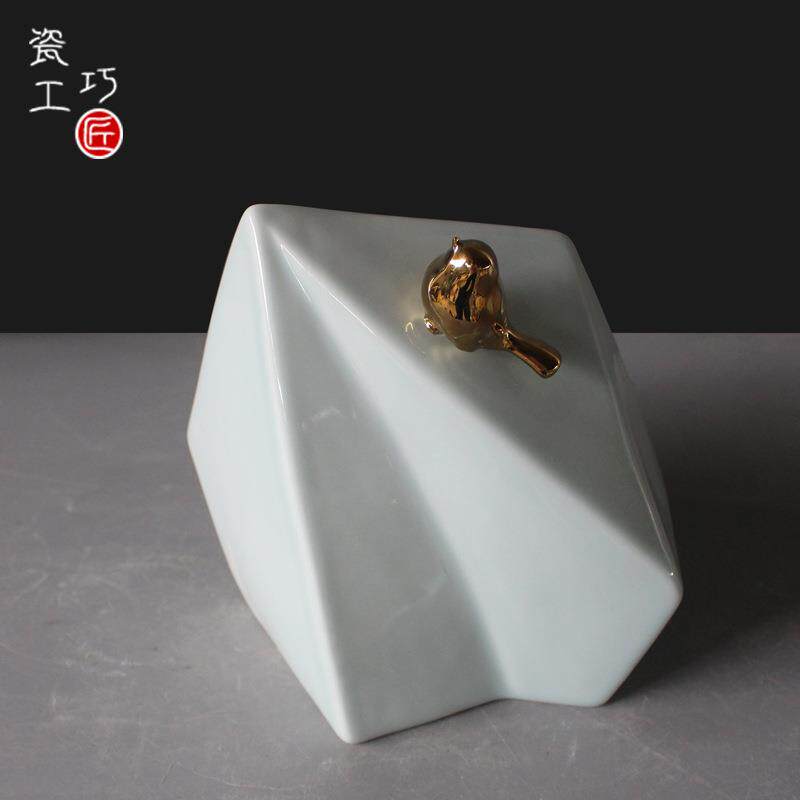 新中式样板房间客厅书房陶瓷创意摆件影青手工摆饰品